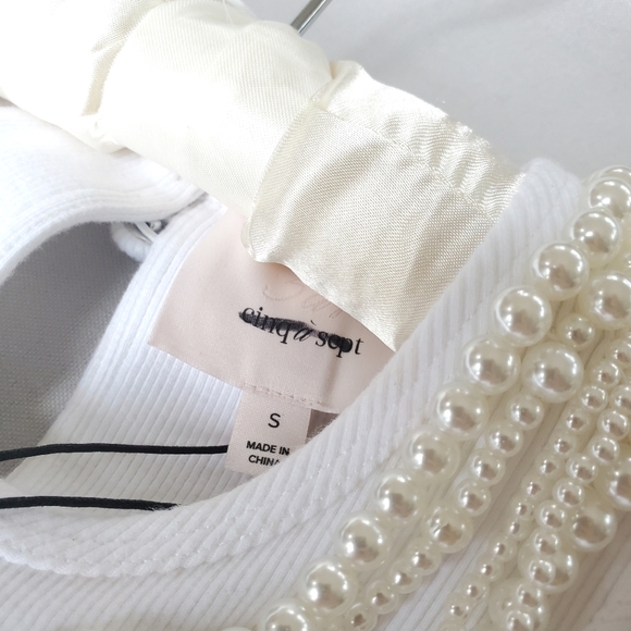 NWT$265 Cinq à Sept Lizzie Necklace Embellished White Tank Top Sz Small - Picture 11 of 15